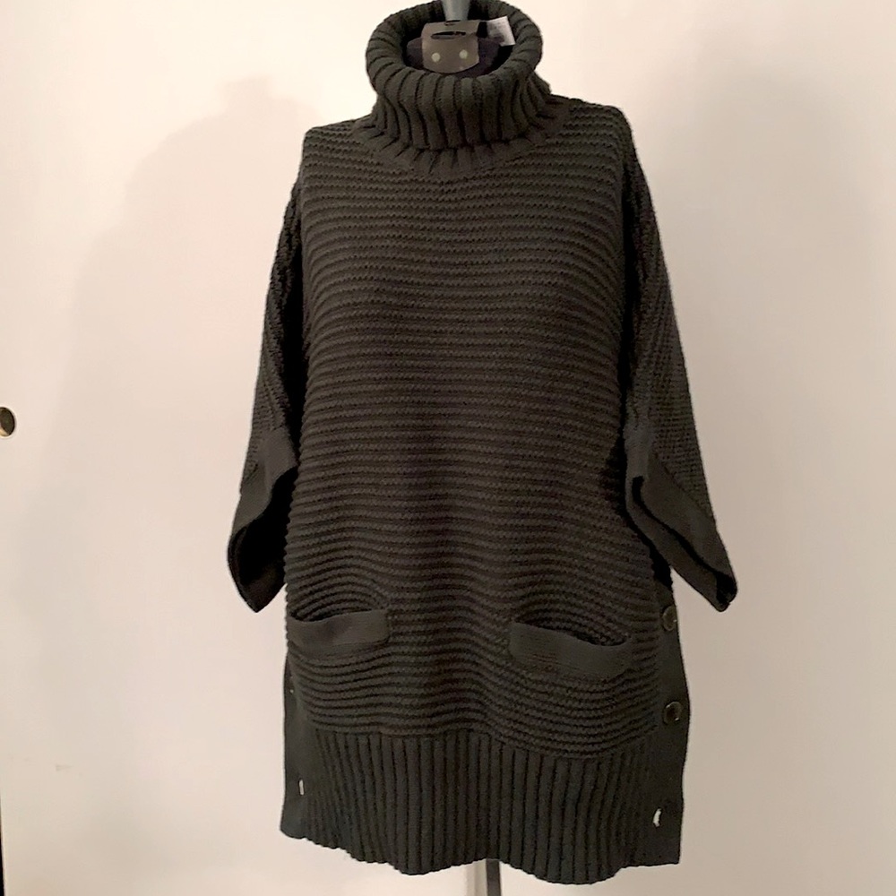 NWT J.Crew Olive Cotton Blend Turtleneck Poncho Sweater XS - oversized
